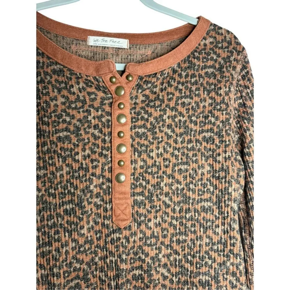 Free People Everest Printed Henley Leopard Print Size Large